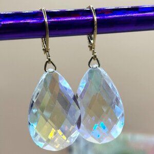 Joan Rivers Aurora Borealis Teardrop Gold Plated Pierced Earrings Signed